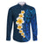 Blue Polynesia Family Matching Long Sleeve Bodycon Dress and Hawaiian Shirt Plumeria Tropical Leaves With Galaxy Polynesian Art LT14 Dad's Shirt - Long Sleeve Blue - Polynesian Pride