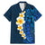 Blue Polynesia Family Matching Mermaid Dress and Hawaiian Shirt Plumeria Tropical Leaves With Galaxy Polynesian Art LT14 Dad's Shirt - Short Sleeve Blue - Polynesian Pride