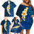 Blue Polynesia Family Matching Off Shoulder Short Dress and Hawaiian Shirt Plumeria Tropical Leaves With Galaxy Polynesian Art LT14 - Polynesian Pride