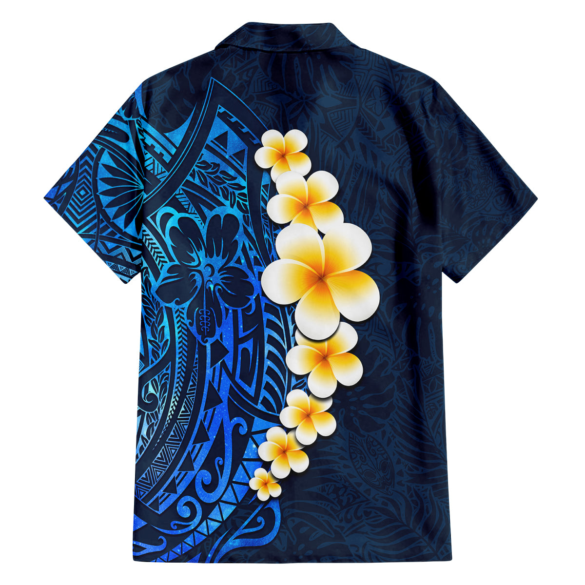 Blue Polynesia Family Matching Tank Maxi Dress and Hawaiian Shirt Plumeria Tropical Leaves With Galaxy Polynesian Art LT14 - Polynesian Pride