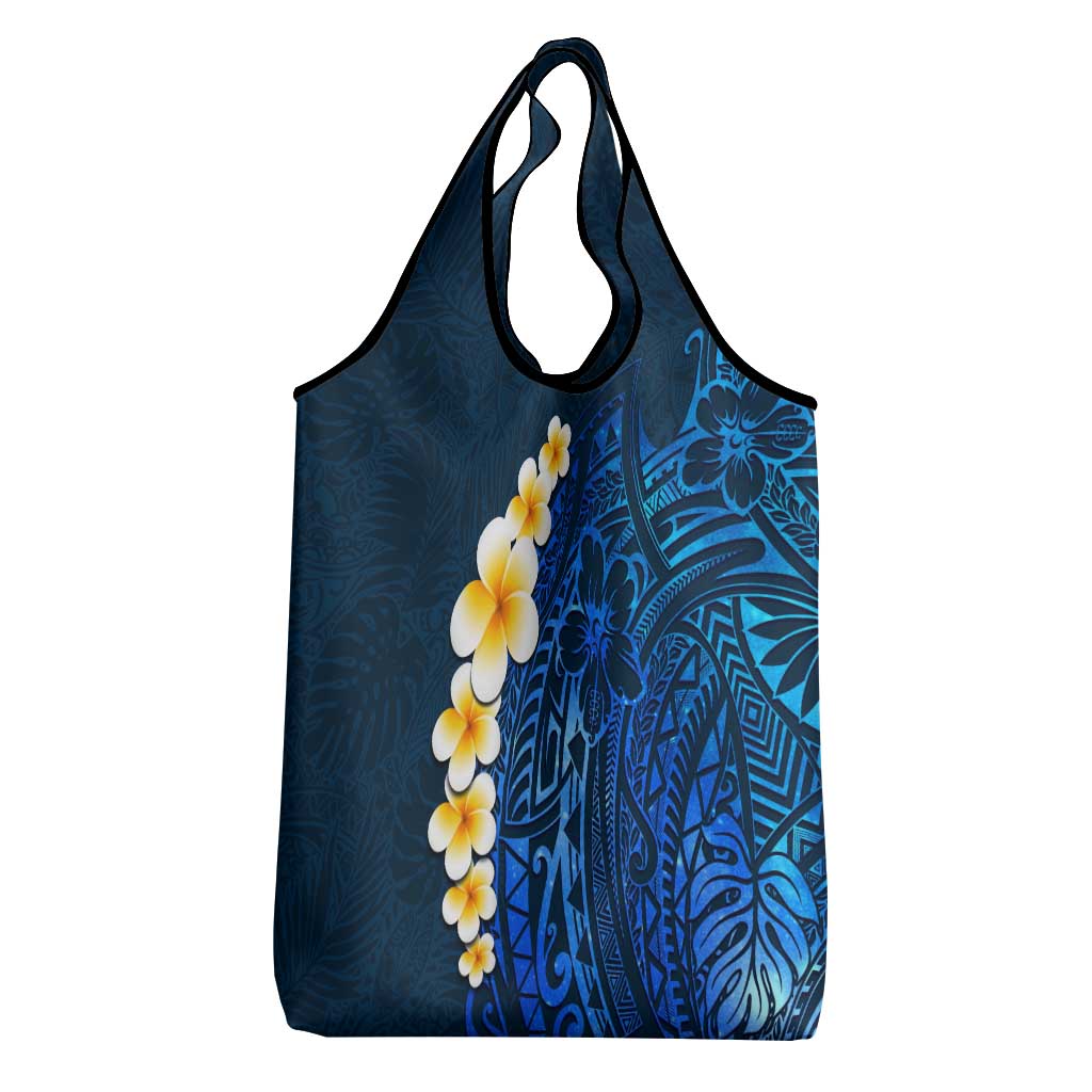 Blue Polynesia Grocery Bag Plumeria Tropical Leaves With Galaxy Polynesian Art LT14 - Polynesian Pride