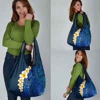 Blue Polynesia Grocery Bag Plumeria Tropical Leaves With Galaxy Polynesian Art LT14 - Polynesian Pride