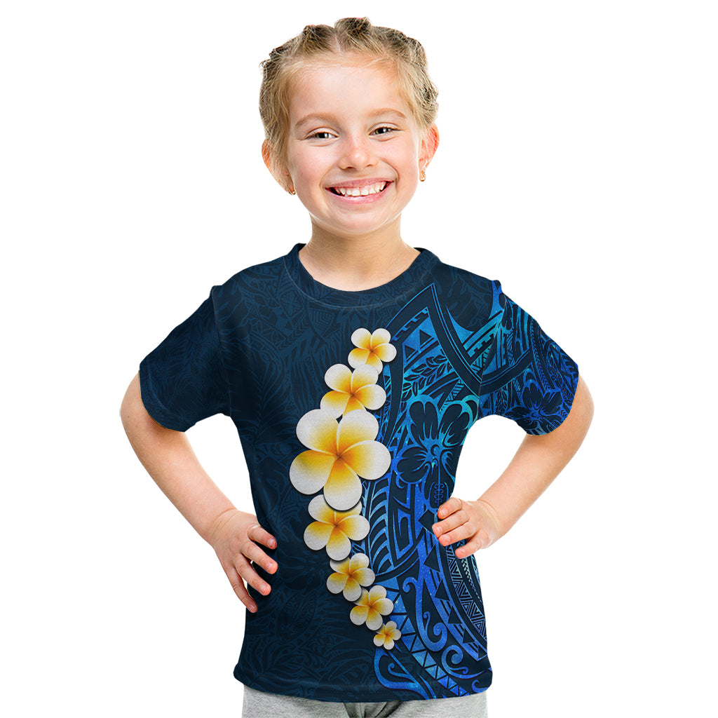 Blue Polynesia Kid T Shirt Plumeria Tropical Leaves With Galaxy Polynesian Art LT14 Blue - Polynesian Pride