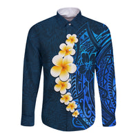 Blue Polynesia Long Sleeve Button Shirt Plumeria Tropical Leaves With Galaxy Polynesian Art LT14 Unisex Blue - Polynesian Pride