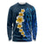 Blue Polynesia Long Sleeve Shirt Plumeria Tropical Leaves With Galaxy Polynesian Art LT14 Unisex Blue - Polynesian Pride