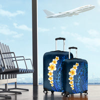 Blue Polynesia Luggage Cover Plumeria Tropical Leaves With Galaxy Polynesian Art LT14 - Polynesian Pride