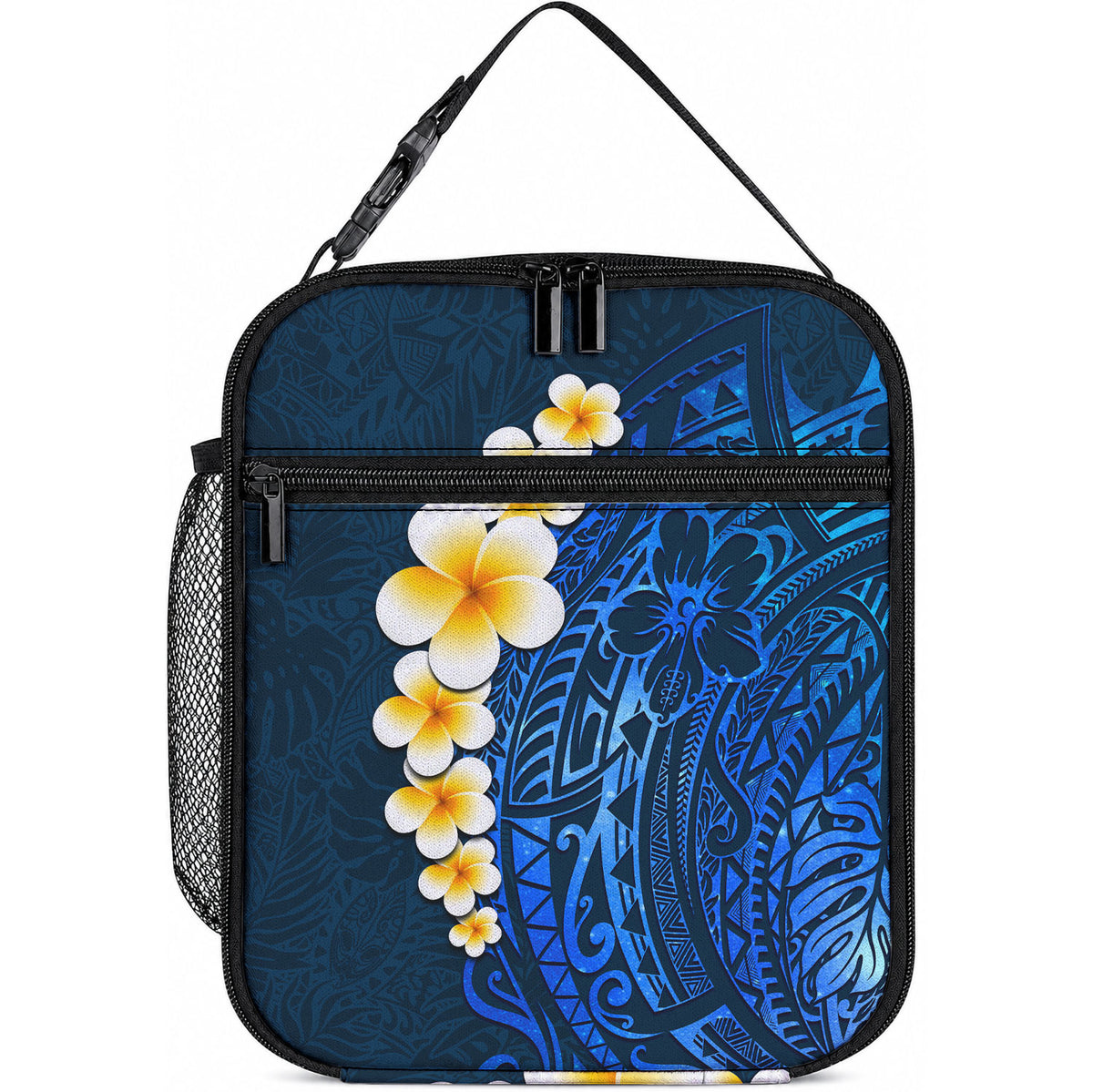 Blue Tropical Plumeria With Galaxy Polynesian Art Lunch Bag LT14 10.2 × 8.3 × 4.3 inch Blue - Polynesian Pride