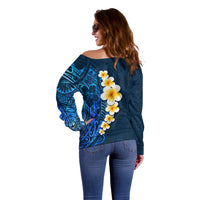 Blue Polynesia Off Shoulder Sweater Plumeria Tropical Leaves With Galaxy Polynesian Art LT14 - Polynesian Pride