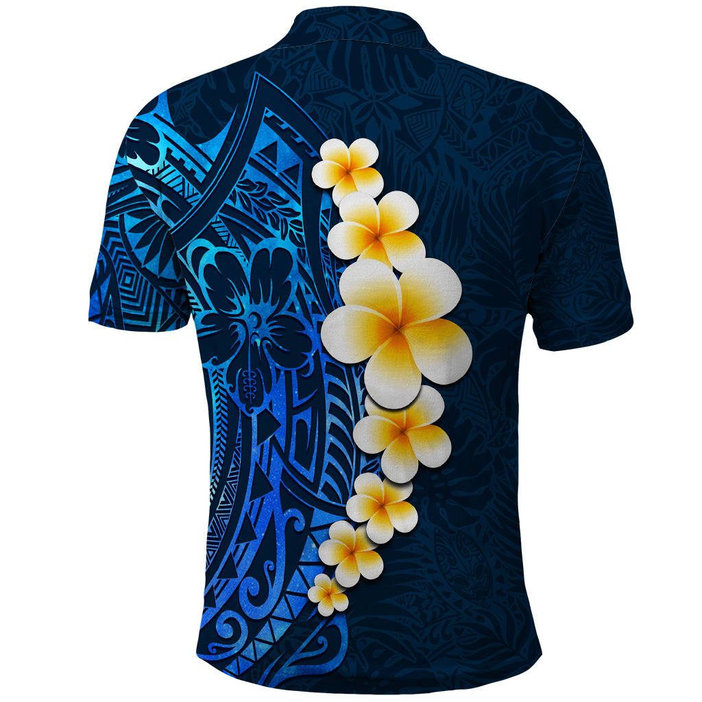 Blue Polynesia Polo Shirt Plumeria Tropical Leaves With Galaxy Polynesian Art LT14 - Polynesian Pride