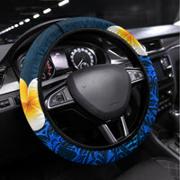 Blue Polynesia Steering Wheel Cover Plumeria Tropical Leaves With Galaxy Polynesian Art LT14 Universal Fit Blue - Polynesian Pride