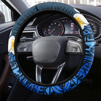 Blue Polynesia Steering Wheel Cover Plumeria Tropical Leaves With Galaxy Polynesian Art LT14 - Polynesian Pride
