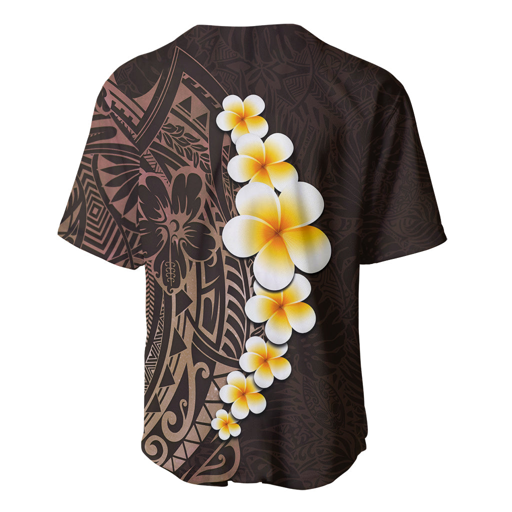 Brown Polynesia Baseball Jersey Plumeria Tropical Leaves With Galaxy Polynesian Art LT14 - Polynesian Pride