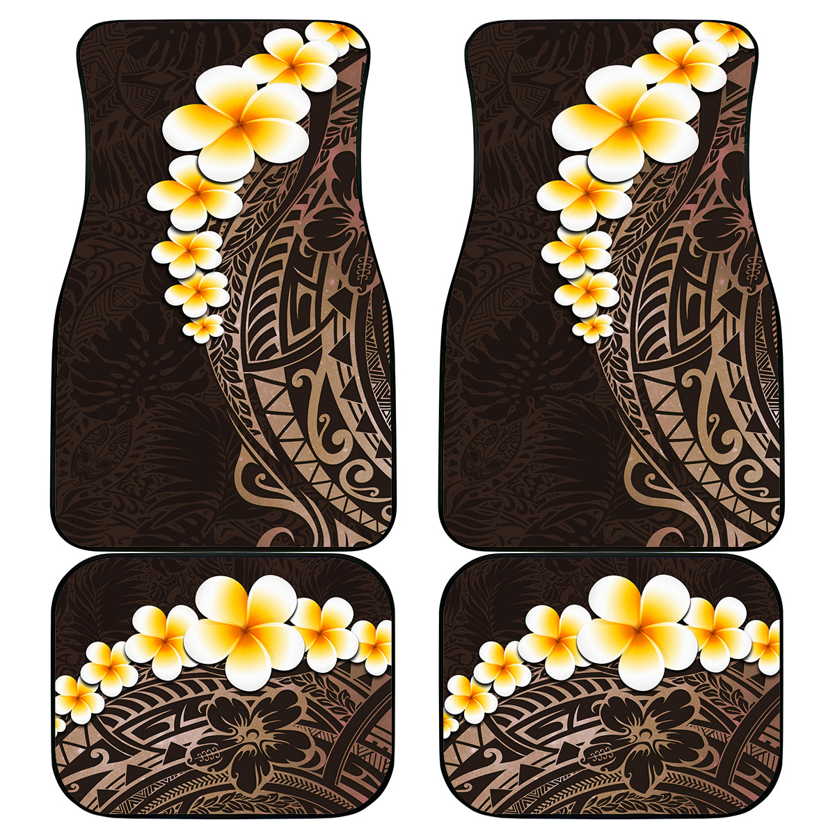 Brown Polynesia Car Mats Plumeria Tropical Leaves With Galaxy Polynesian Art LT14 Brown - Polynesian Pride