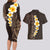 Brown Polynesia Couples Matching Long Sleeve Bodycon Dress and Hawaiian Shirt Plumeria Tropical Leaves With Galaxy Polynesian Art LT14 - Polynesian Pride