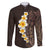 Brown Polynesia Family Matching Long Sleeve Bodycon Dress and Hawaiian Shirt Plumeria Tropical Leaves With Galaxy Polynesian Art LT14 Dad's Shirt - Long Sleeve Brown - Polynesian Pride