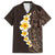 Brown Polynesia Family Matching Off Shoulder Long Sleeve Dress and Hawaiian Shirt Plumeria Tropical Leaves With Galaxy Polynesian Art LT14 Dad's Shirt - Short Sleeve Brown - Polynesian Pride