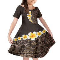 Brown Polynesia Family Matching Off Shoulder Maxi Dress and Hawaiian Shirt Plumeria Tropical Leaves With Galaxy Polynesian Art LT14 Daughter's Dress Brown - Polynesian Pride