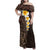 Brown Polynesia Family Matching Off Shoulder Maxi Dress and Hawaiian Shirt Plumeria Tropical Leaves With Galaxy Polynesian Art LT14 Mom's Dress Brown - Polynesian Pride