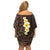 Brown Polynesia Family Matching Off Shoulder Short Dress and Hawaiian Shirt Plumeria Tropical Leaves With Galaxy Polynesian Art LT14 - Polynesian Pride