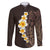 Brown Polynesia Family Matching Puletasi Dress and Hawaiian Shirt Plumeria Tropical Leaves With Galaxy Polynesian Art LT14 Dad's Shirt - Long Sleeve Brown - Polynesian Pride