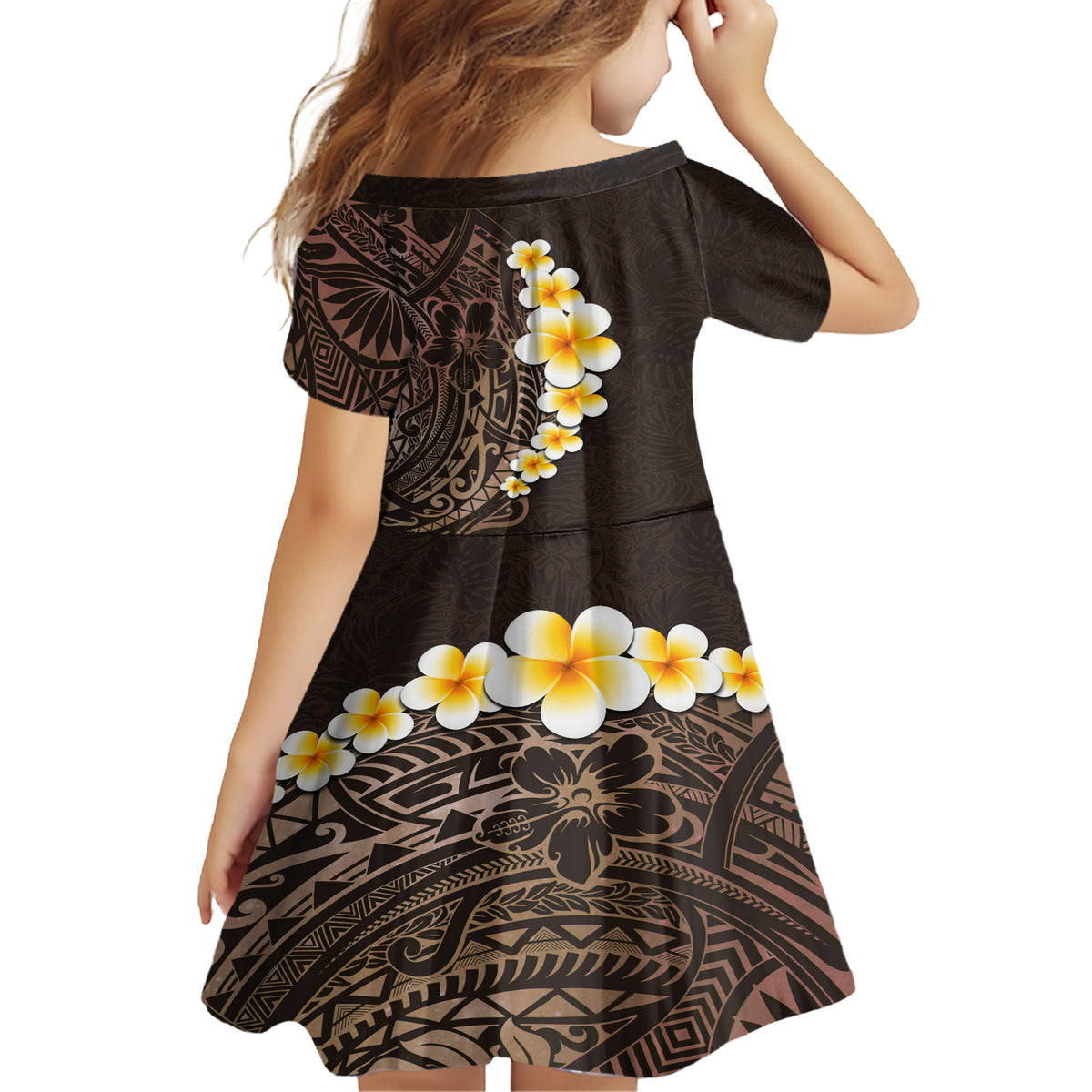 Brown Polynesia Family Matching Short Sleeve Bodycon Dress and Hawaiian Shirt Plumeria Tropical Leaves With Galaxy Polynesian Art LT14 - Polynesian Pride