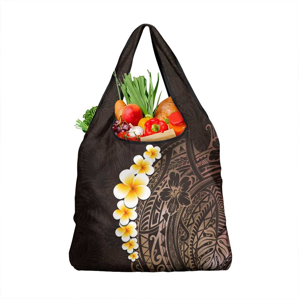 Brown Polynesia Grocery Bag Plumeria Tropical Leaves With Galaxy Polynesian Art LT14 1-pack One Size Brown - Polynesian Pride