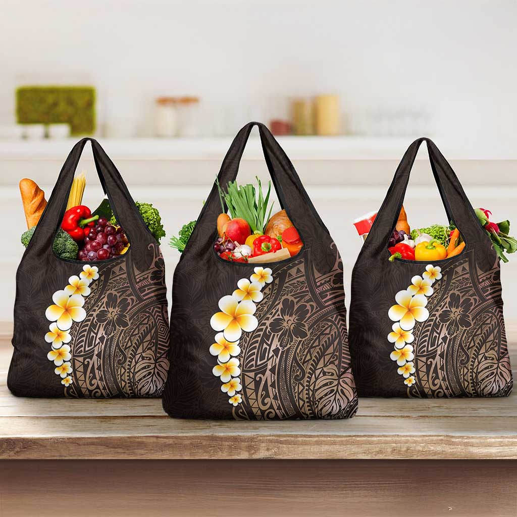 Brown Polynesia Grocery Bag Plumeria Tropical Leaves With Galaxy Polynesian Art LT14 3-pack One Size Brown - Polynesian Pride