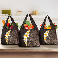 Brown Polynesia Grocery Bag Plumeria Tropical Leaves With Galaxy Polynesian Art LT14 3-pack One Size Brown - Polynesian Pride