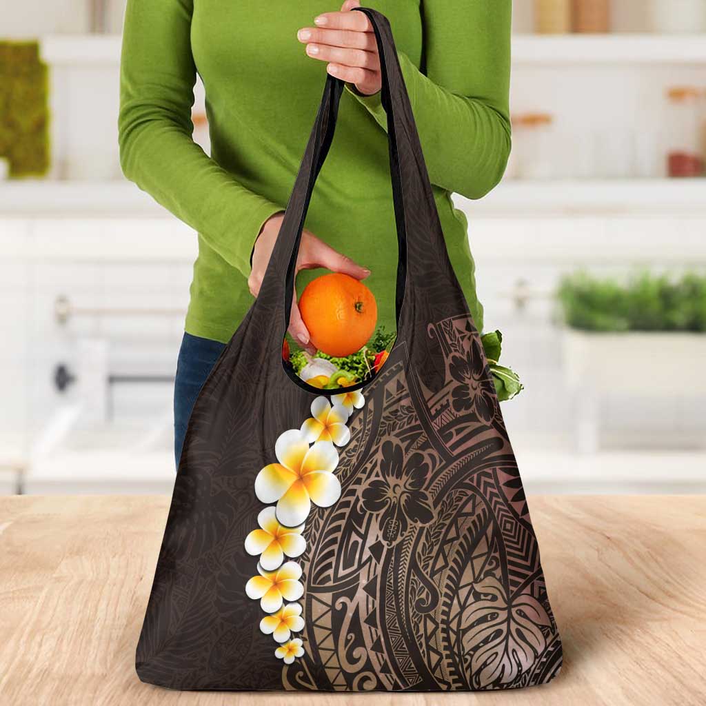 Brown Polynesia Grocery Bag Plumeria Tropical Leaves With Galaxy Polynesian Art LT14 - Polynesian Pride