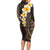 Brown Polynesia Long Sleeve Bodycon Dress Plumeria Tropical Leaves With Galaxy Polynesian Art LT14 - Polynesian Pride