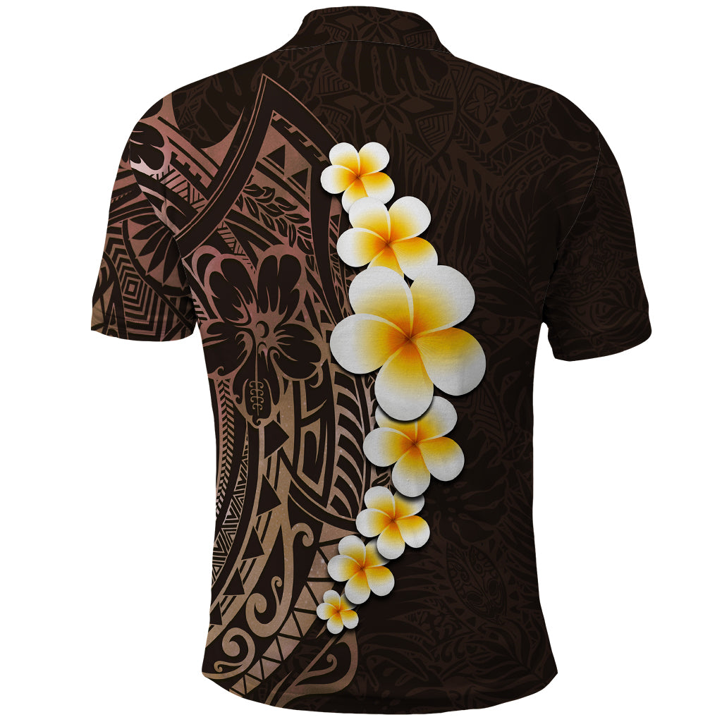 Brown Polynesia Polo Shirt Plumeria Tropical Leaves With Galaxy Polynesian Art LT14 - Polynesian Pride