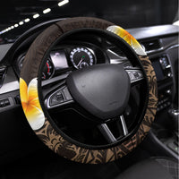 Brown Polynesia Steering Wheel Cover Plumeria Tropical Leaves With Galaxy Polynesian Art LT14 Universal Fit Brown - Polynesian Pride