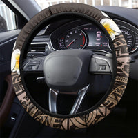 Brown Polynesia Steering Wheel Cover Plumeria Tropical Leaves With Galaxy Polynesian Art LT14 - Polynesian Pride
