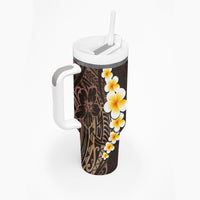 Brown Polynesia Tumbler With Handle Plumeria Tropical Leaves With Galaxy Polynesian Art