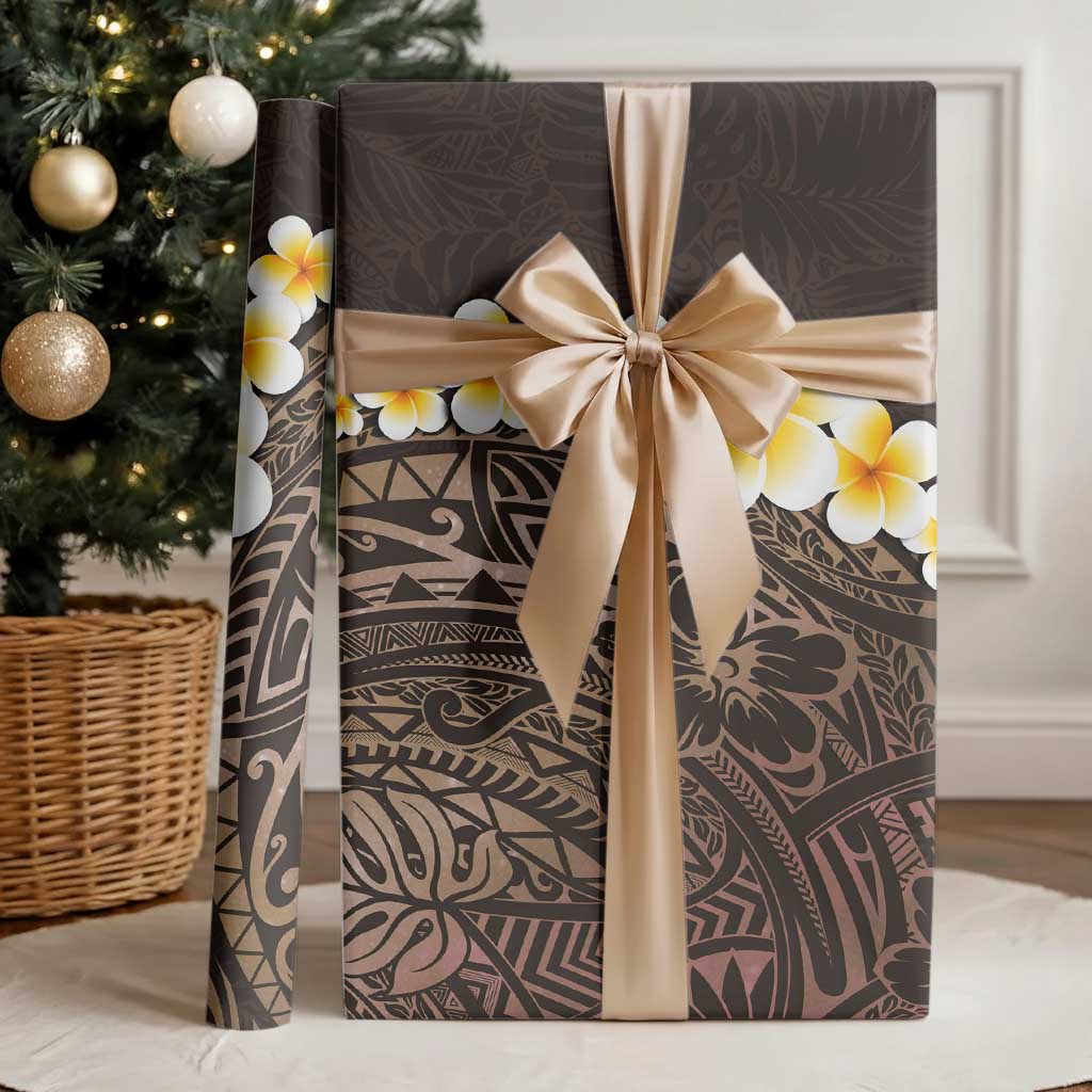 Brown Polynesia Wrapping Paper Plumeria Tropical Leaves With Galaxy Polynesian Art LT14 - Polynesian Pride