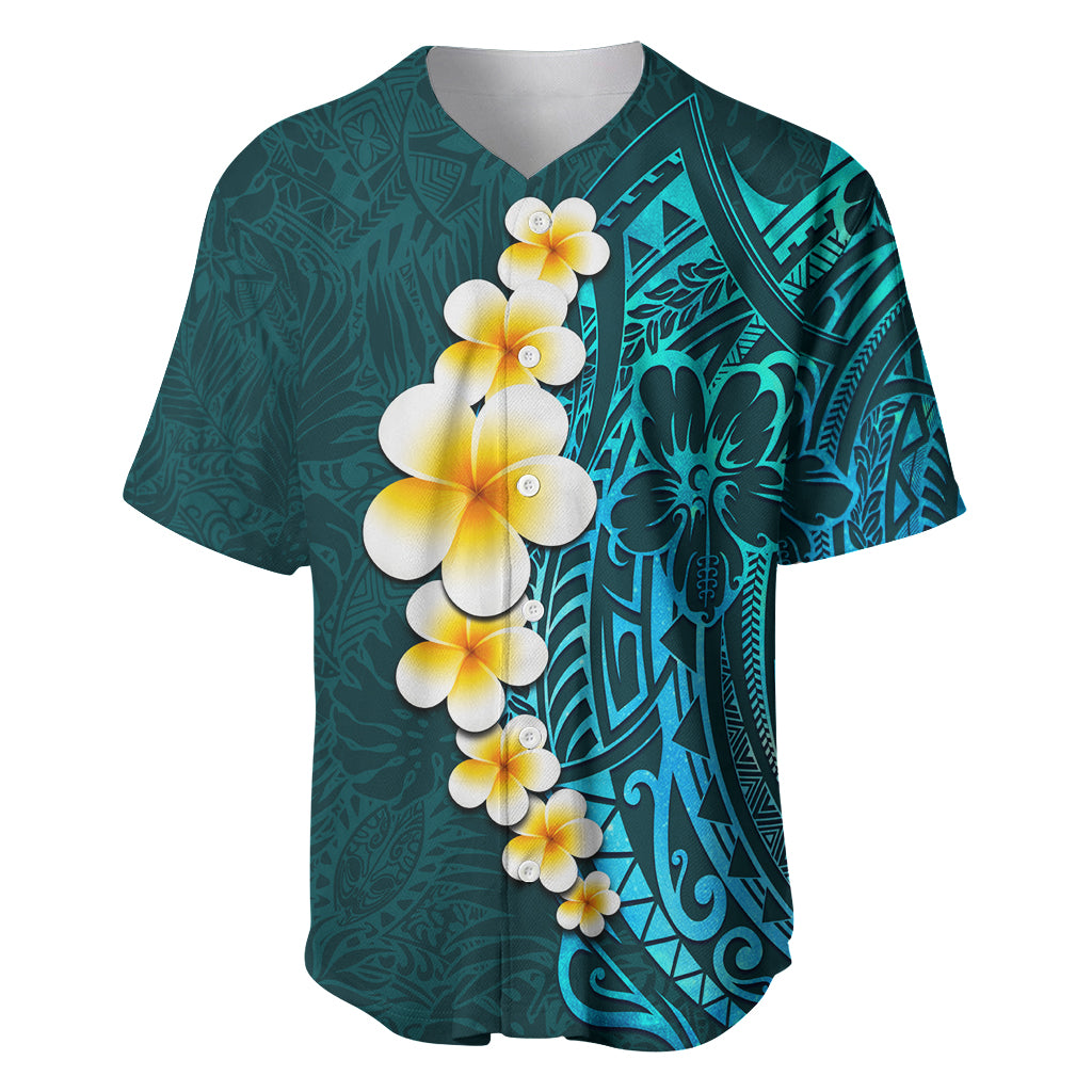 Turquosie Polynesia Baseball Jersey Plumeria Tropical Leaves With Galaxy Polynesian Art LT14 Turquoise - Polynesian Pride