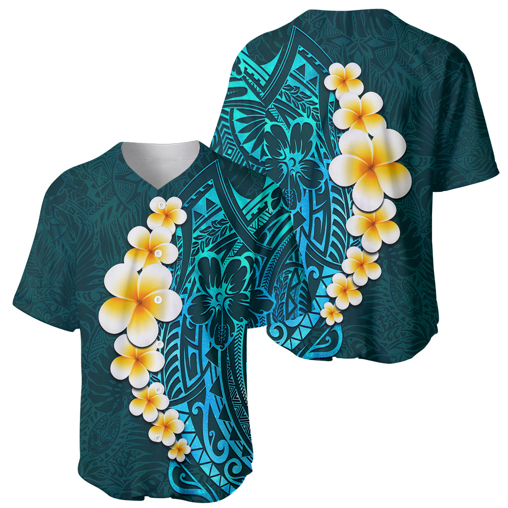 Turquosie Polynesia Baseball Jersey Plumeria Tropical Leaves With Galaxy Polynesian Art LT14 - Polynesian Pride
