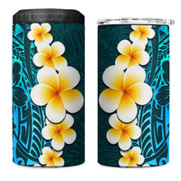 Turquosie Polynesia 4 in 1 Can Cooler Tumbler Plumeria Tropical Leaves With Galaxy Polynesian Art