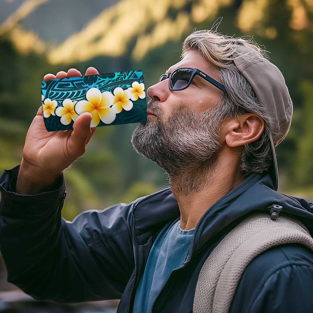 Turquosie Polynesia 4 in 1 Can Cooler Tumbler Plumeria Tropical Leaves With Galaxy Polynesian Art