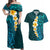 Turquosie Polynesia Couples Matching Off Shoulder Maxi Dress and Hawaiian Shirt Plumeria Tropical Leaves With Galaxy Polynesian Art LT14 Turquoise - Polynesian Pride