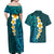 Turquosie Polynesia Couples Matching Off Shoulder Maxi Dress and Hawaiian Shirt Plumeria Tropical Leaves With Galaxy Polynesian Art LT14 - Polynesian Pride