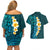 Turquosie Polynesia Couples Matching Off Shoulder Short Dress and Hawaiian Shirt Plumeria Tropical Leaves With Galaxy Polynesian Art LT14 - Polynesian Pride