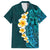 Turquosie Polynesia Family Matching Long Sleeve Bodycon Dress and Hawaiian Shirt Plumeria Tropical Leaves With Galaxy Polynesian Art LT14 Dad's Shirt - Short Sleeve Turquoise - Polynesian Pride