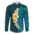 Turquosie Polynesia Family Matching Long Sleeve Bodycon Dress and Hawaiian Shirt Plumeria Tropical Leaves With Galaxy Polynesian Art LT14 Dad's Shirt - Long Sleeve Turquoise - Polynesian Pride