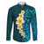 Turquosie Polynesia Family Matching Puletasi Dress and Hawaiian Shirt Plumeria Tropical Leaves With Galaxy Polynesian Art LT14 Dad's Shirt - Long Sleeve Turquoise - Polynesian Pride