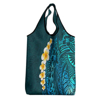 Turquosie Polynesia Grocery Bag Plumeria Tropical Leaves With Galaxy Polynesian Art LT14 - Polynesian Pride