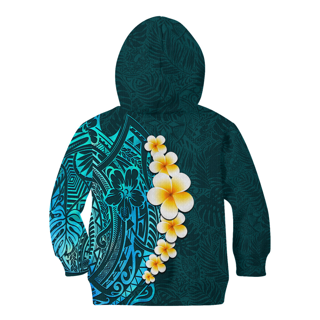 Turquosie Polynesia Kid Hoodie Plumeria Tropical Leaves With Galaxy Polynesian Art LT14 - Polynesian Pride