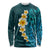 Turquosie Polynesia Long Sleeve Shirt Plumeria Tropical Leaves With Galaxy Polynesian Art LT14 Unisex Turquoise - Polynesian Pride