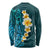 Turquosie Polynesia Long Sleeve Shirt Plumeria Tropical Leaves With Galaxy Polynesian Art LT14 - Polynesian Pride