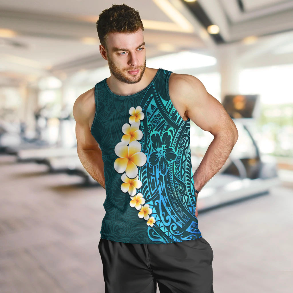 Turquosie Polynesia Men Tank Top Plumeria Tropical Leaves With Galaxy Polynesian Art LT14 Turquoise - Polynesian Pride